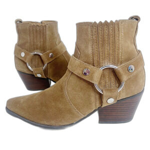 Marc Fisher Halie Tan Suede Booties Leather Ankle Boots Western Size 9
